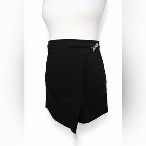 Joe Benbasset Black Asymmetrical Mini Skirt XL | Gold Hardware Detail